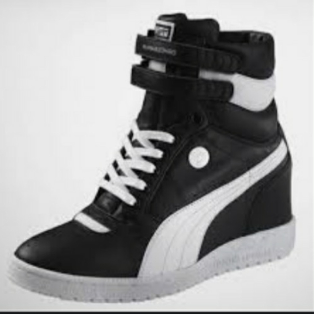 Puma Black and White High-Top Wedge Sneakers
